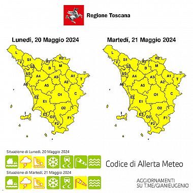 La mappa dell'allerta della Regione Toscana